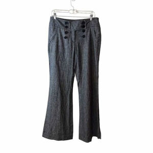 Dalia Collection button front mid-rise  linen blend flare‎ trousers pants